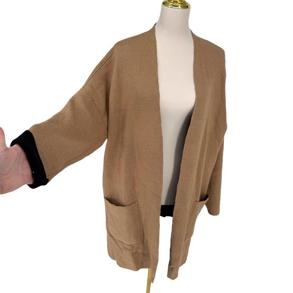 J. Jill Reversible Cardigan Sweater Size 2X Camel Black Knit Open Front Pockets - Picture 8 of 11